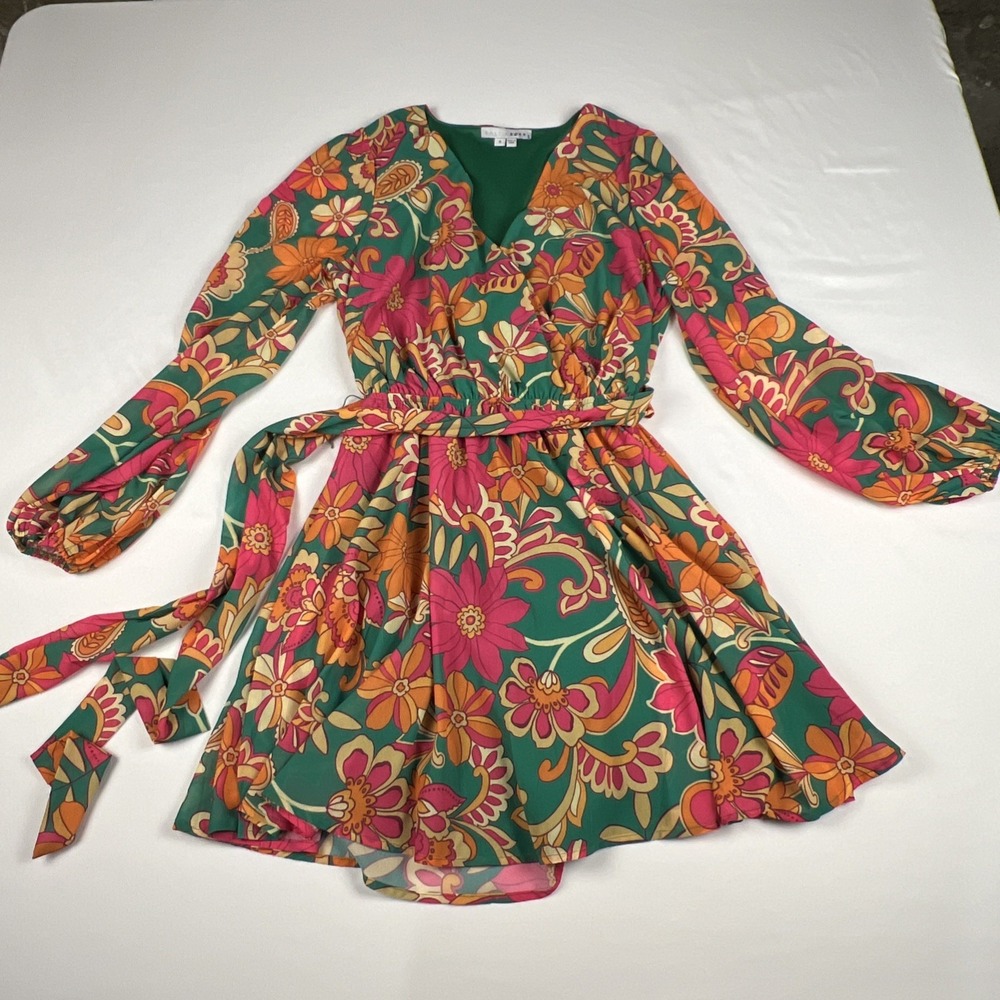 Baltic Born Newark Floral Mini Dress Multicolor Boho Retro Chiffon Small